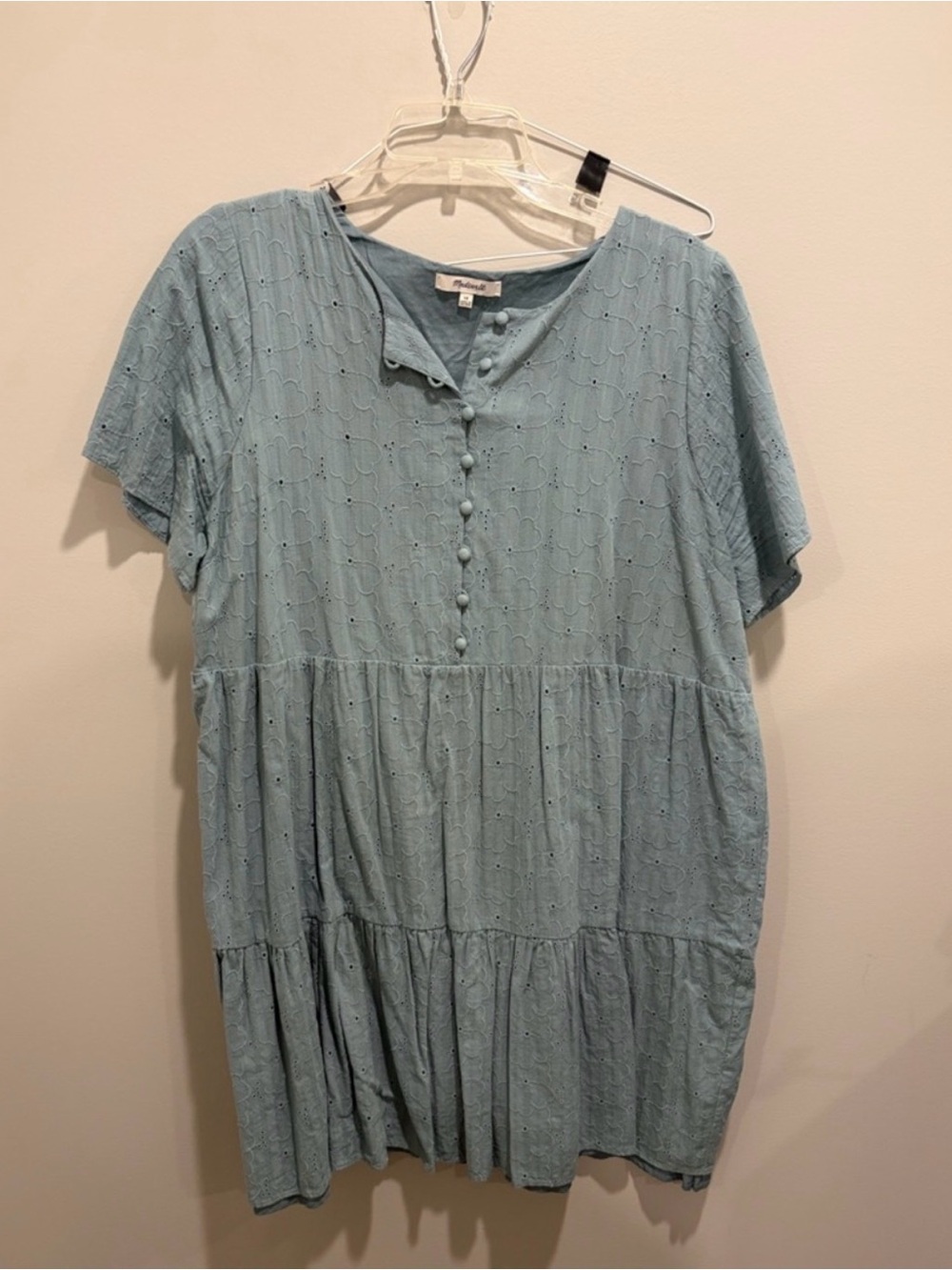 Light Blue Eyelet Tiered Short-Sleeve Top